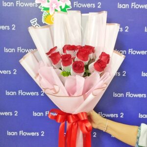 9-25 Big Red Roses in Pink - Round Bouquet A