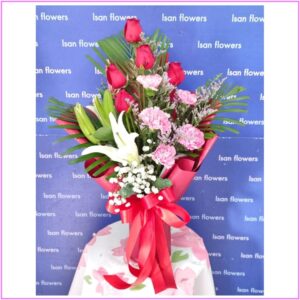 Big Red Roses with Carnations & Lilies in Red - Va-quet