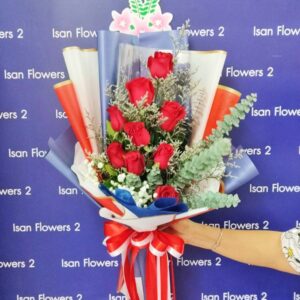 9-18 Big Red Roses in Red, White & Blue - Tall Bouquet A