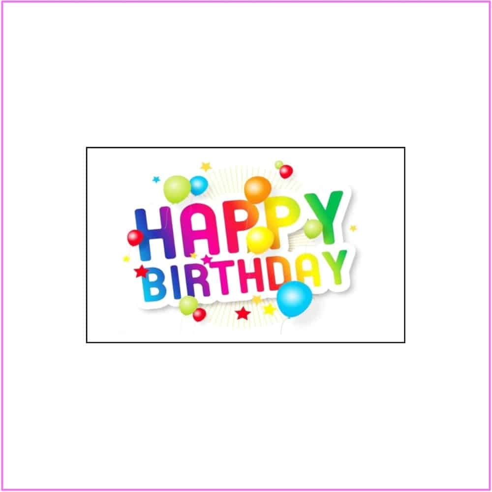 birthday card with multicolour text and balloons