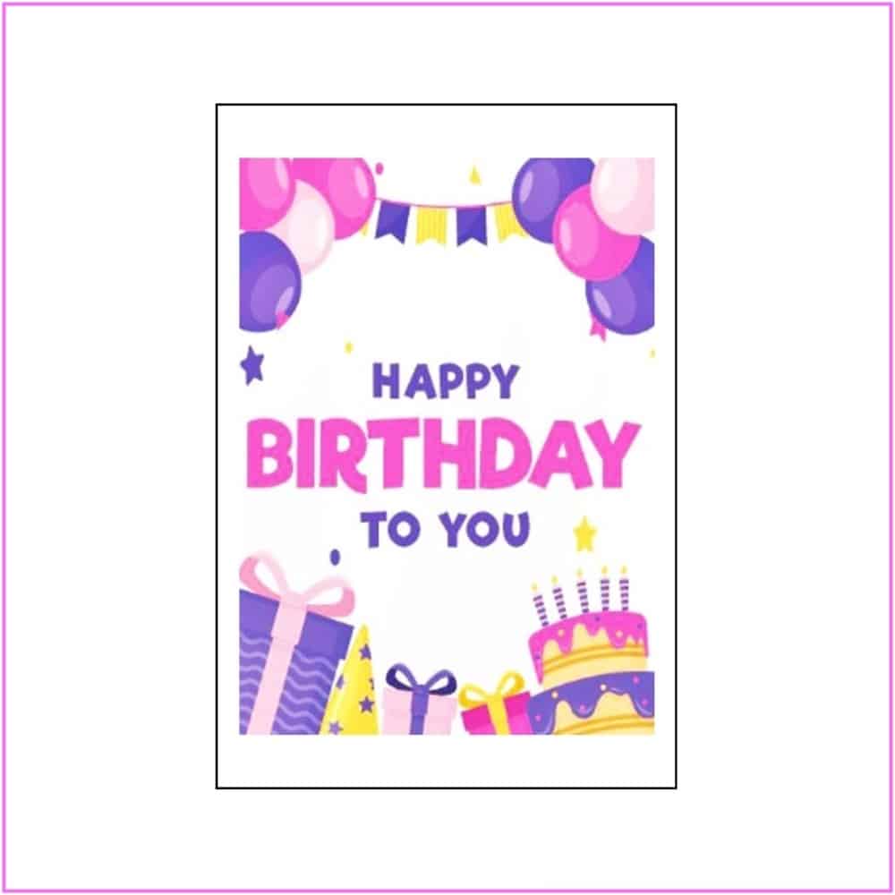 birthday card with party things pink
