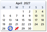 calendar month page date crossed