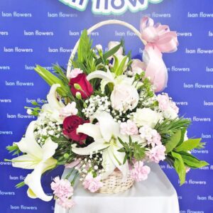 White Lilies with Mixed Roses & Carnations in Basket A